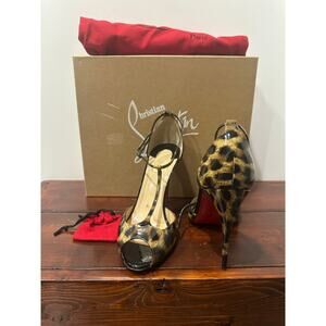 Christian Louboutin Leopard Patent Leather T-Strap Heels – Size 38.5